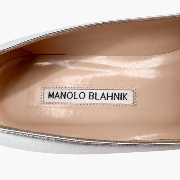 Manolo Blahnik Hangisi Pumps Heels Silver Size 39 US 9 Women Crystal Buckle - Picture 15 of 15